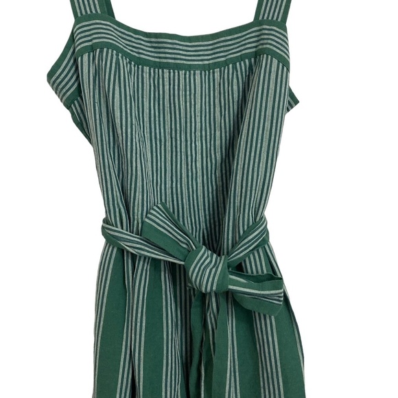 ANTHROPOLOGIE Payal Pratap Cha Cha Green Stripe Linen Wide Leg Crop Jumpsuit - Picture 8 of 14